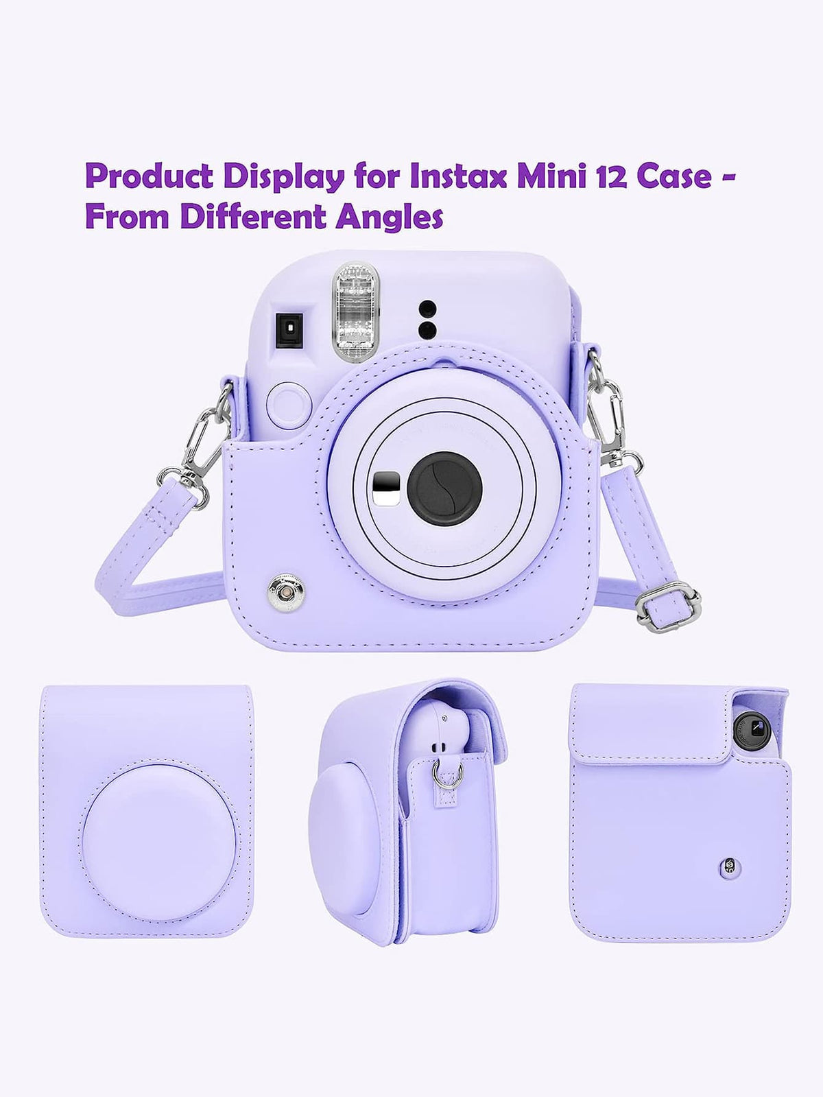 Instant Mini 12 Camera Case, Compatible With Mini 12/Mini 12 Camera- PU Leather Protective Cover With Adjustable Shoulder Strap- Pale Purple, Purple
