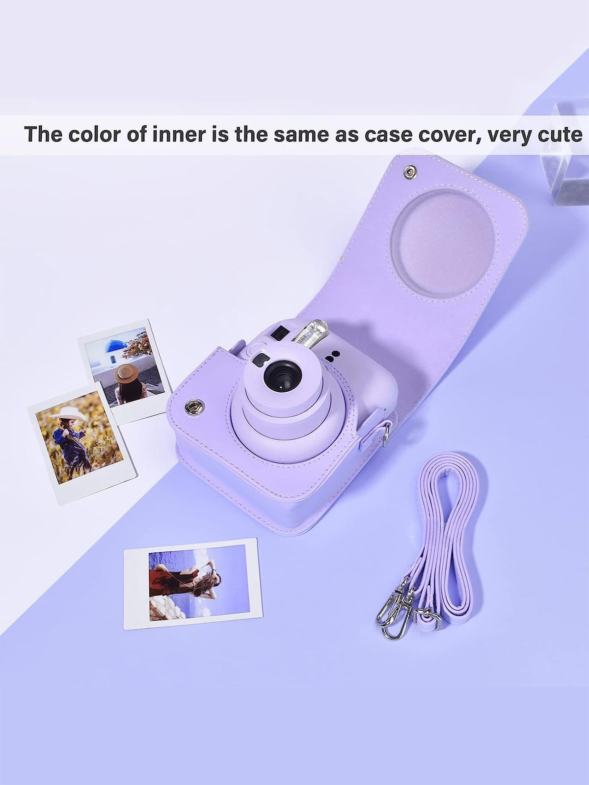 Instant Mini 12 Camera Case, Compatible With Mini 12/Mini 12 Camera- PU Leather Protective Cover With Adjustable Shoulder Strap- Pale Purple, Purple