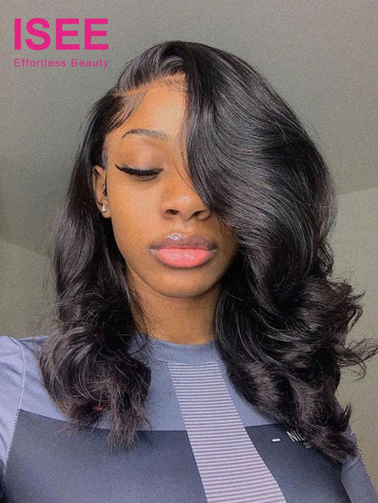 ISEE HAIR Wear Go Ocean Wave Wig Pre-Cut Lace Glueless Wigs Natural Color Pre-Plucked Hairline 9*6 Transparent Lace 180% Density 8-16 Bob Inch Upgrade Wig Friendly Use For Beginners