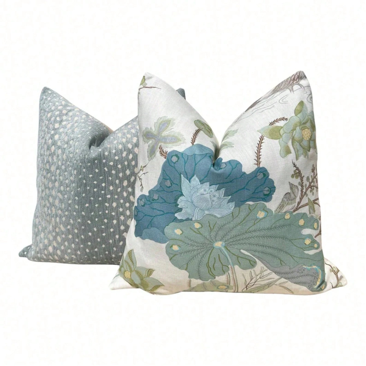 Jade Pillow, Designer Aqua Teal Exotic Bird Cushion, Luxury Botanical Pillow Cover, Decorative Pillow In Aqua.