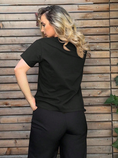 Jeta Ari Solid Seam Detail Tee Business Casual Woman Work Clothes