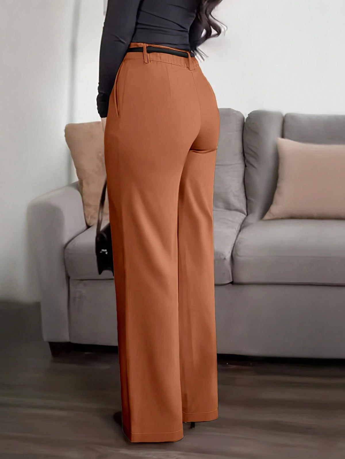 Jisfaneya Women's (No Belt) Solid-Color Pants With Side Pockets And Zippers-Elegant And Casual For The Office And Commute Brown