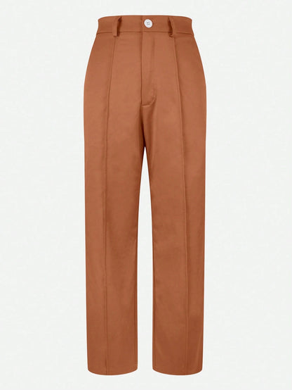 Jisfaneya Women's (No Belt) Solid-Color Pants With Side Pockets And Zippers-Elegant And Casual For The Office And Commute Brown