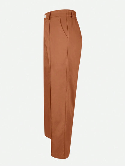 Jisfaneya Women's (No Belt) Solid-Color Pants With Side Pockets And Zippers-Elegant And Casual For The Office And Commute Brown