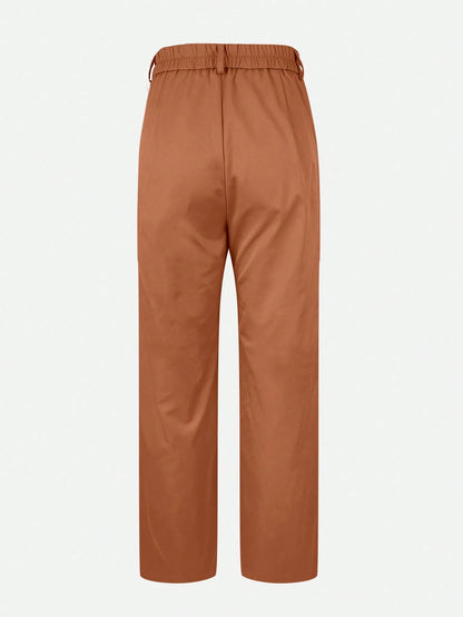 Jisfaneya Women's (No Belt) Solid-Color Pants With Side Pockets And Zippers-Elegant And Casual For The Office And Commute Brown