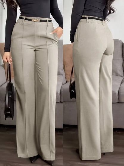 Jisfaneya Women's (No Belt) Solid-Color Pants With Side Pockets And Zippers-Elegant And Casual For The Office And Commute Brown