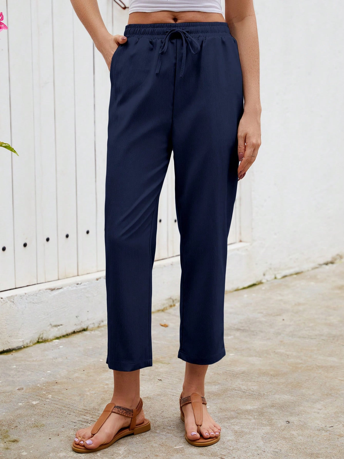 Jisfaneya Women's Solid-Color Drawstring Waist Casual Pants With Pockets