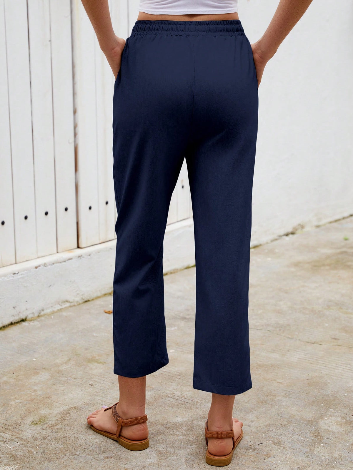 Jisfaneya Women's Solid-Color Drawstring Waist Casual Pants With Pockets