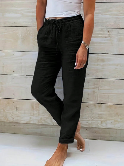 Jisfaneya Women's Solid-Color Drawstring Waist Casual Pants With Pockets