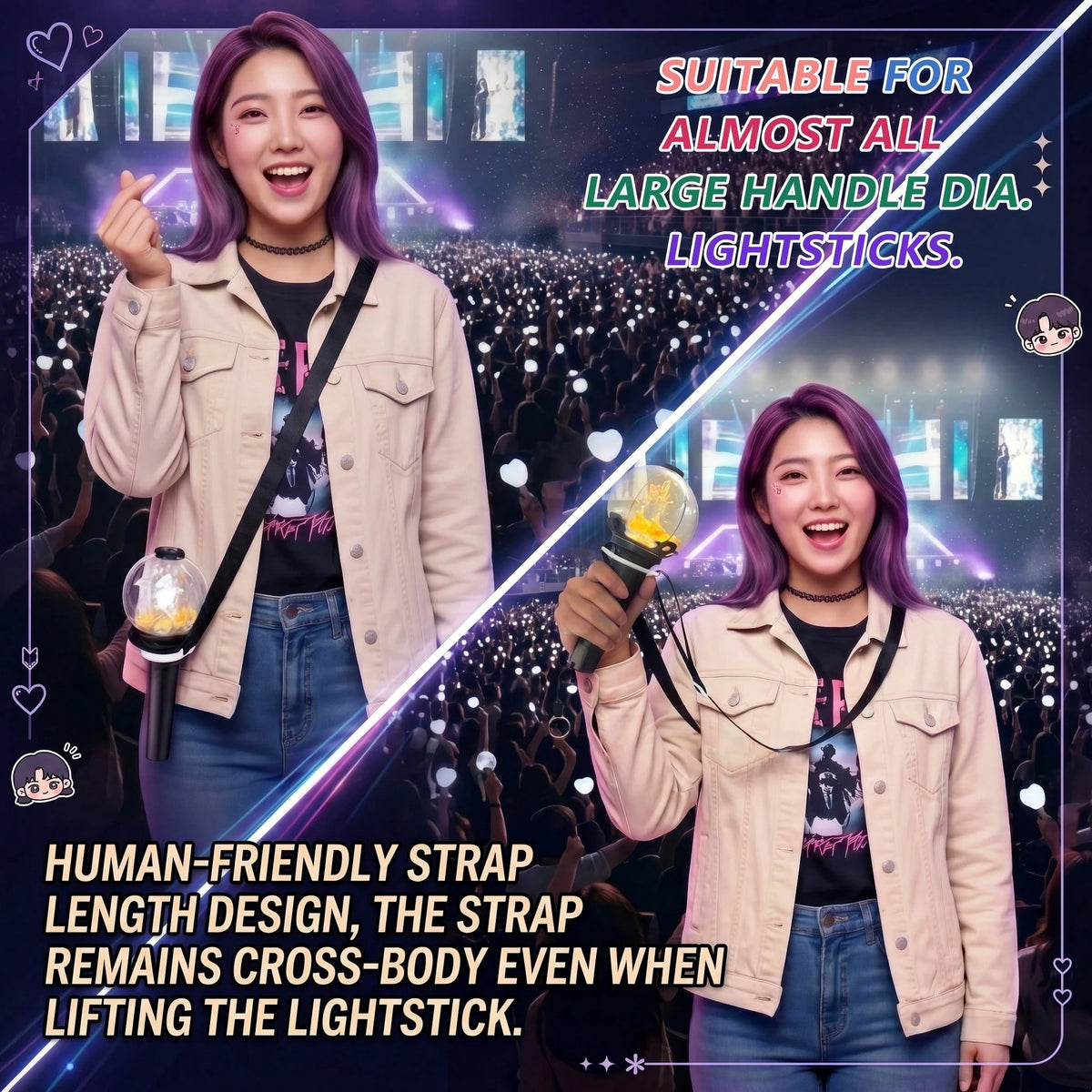 K-POP Light Stick Crossbody Strap Set, Adjustable Light Stick Carrying Strap, Freely Adjustable To Fit Any Light Stick Handle Size. Suitable For K-POP Fan Gatherings, Games, Events, Family, Parties, N