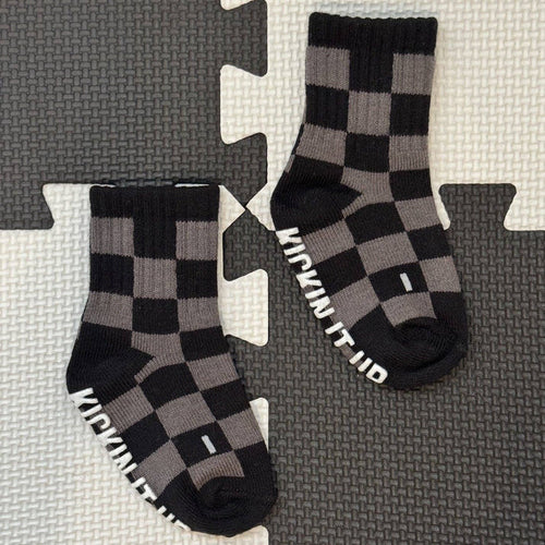 Kickin it up Socks - Black + Gray Checker