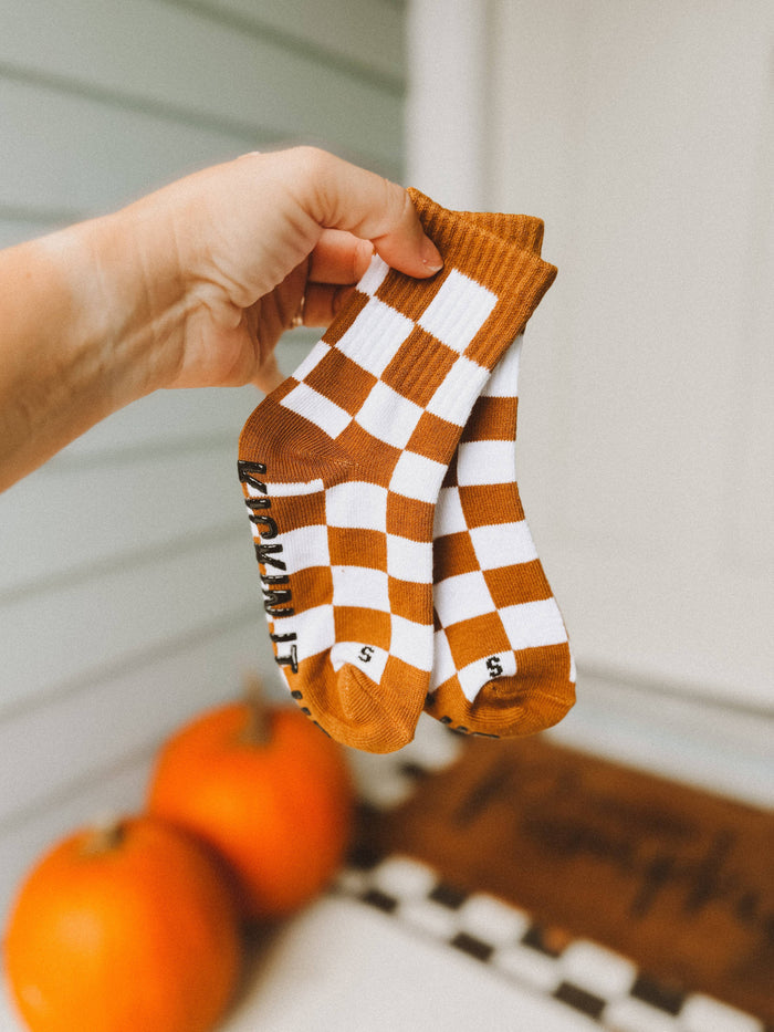 Kickin it up Socks - Camel Checker