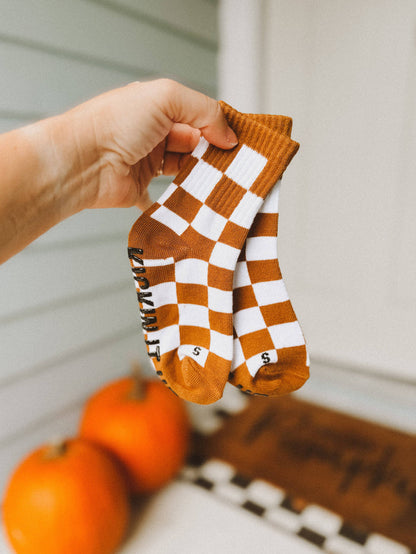 Kickin it up Socks - Camel Checker