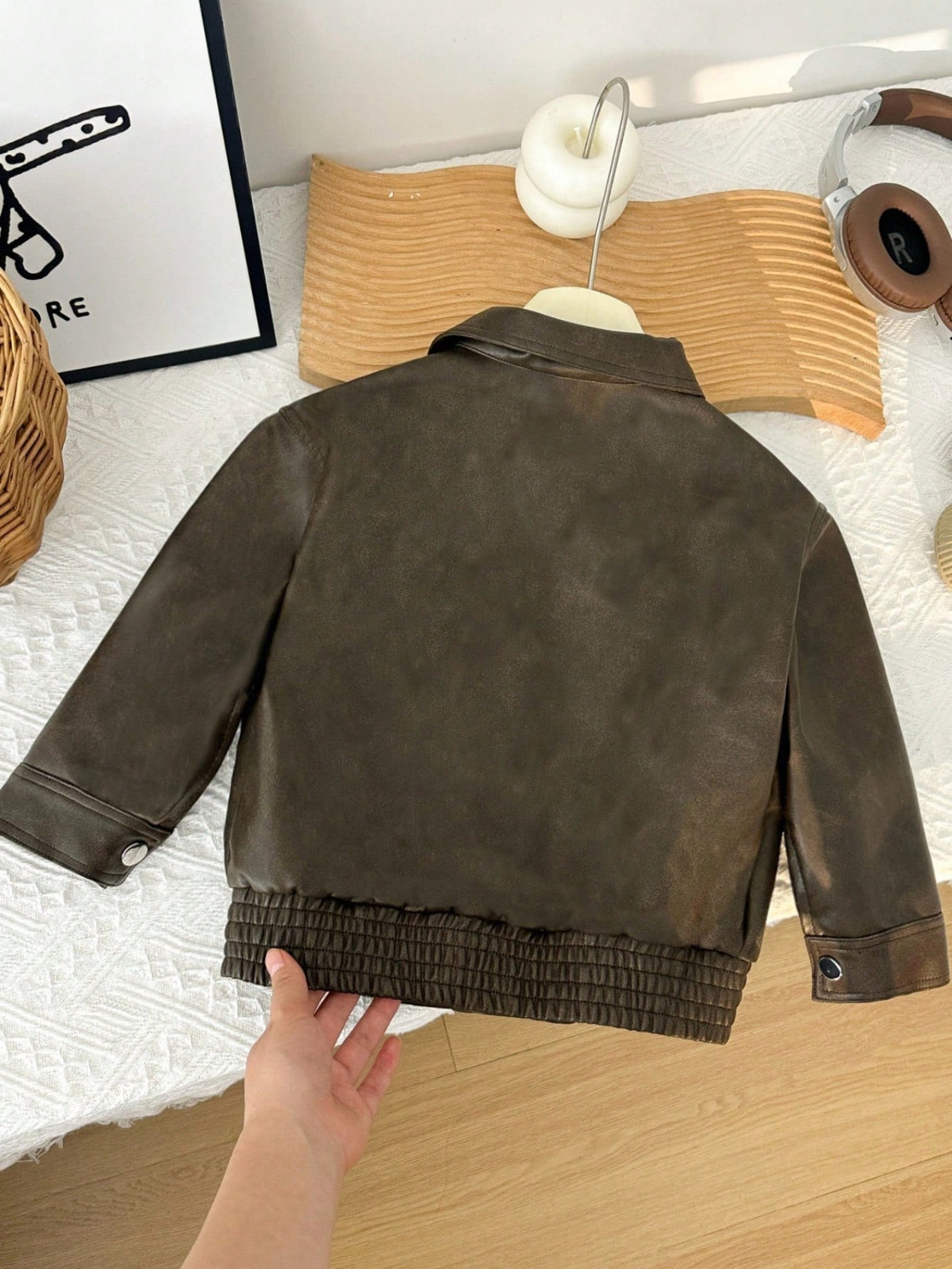 Kids/Young Boy Loose PU Collar Patch Pocket Jacket,Winter Career Day Back-To-School,Casual Everyday Versatile Comfortable Thick Woven Autumn Coat