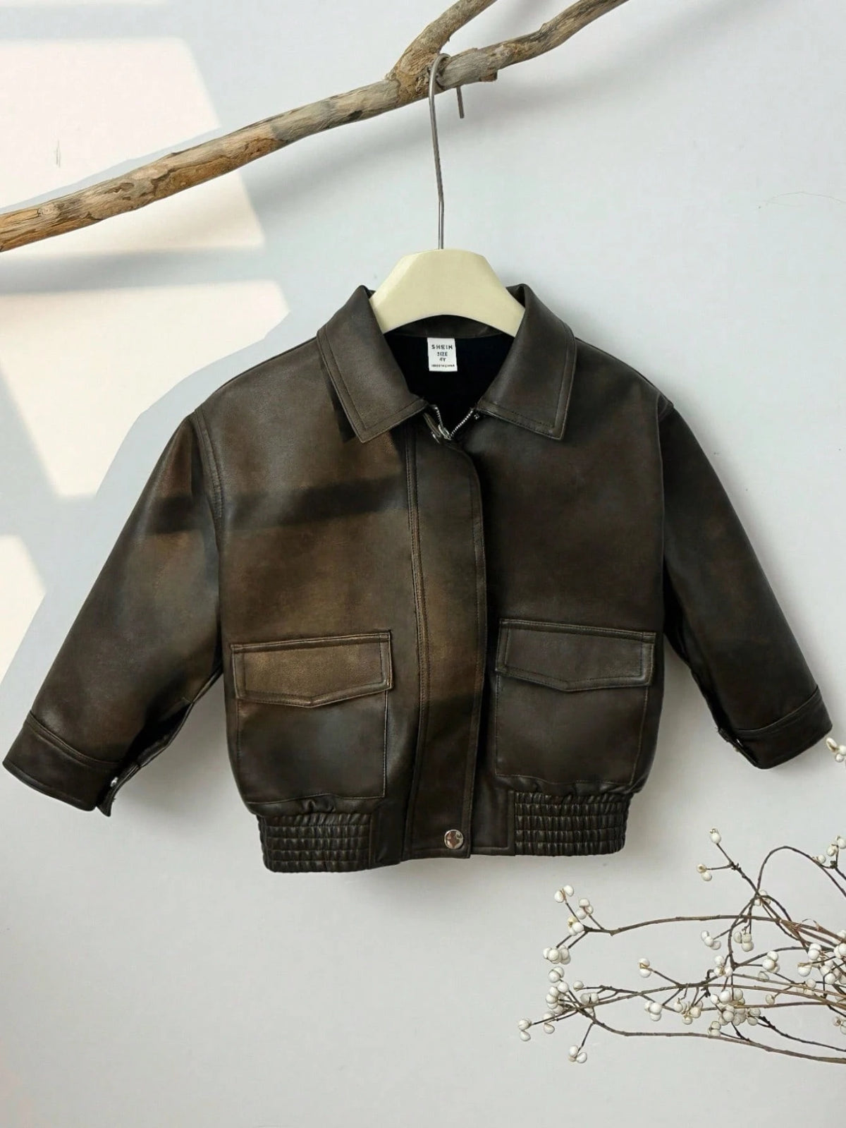 Kids/Young Boy Loose PU Collar Patch Pocket Jacket,Winter Career Day Back-To-School,Casual Everyday Versatile Comfortable Thick Woven Autumn Coat