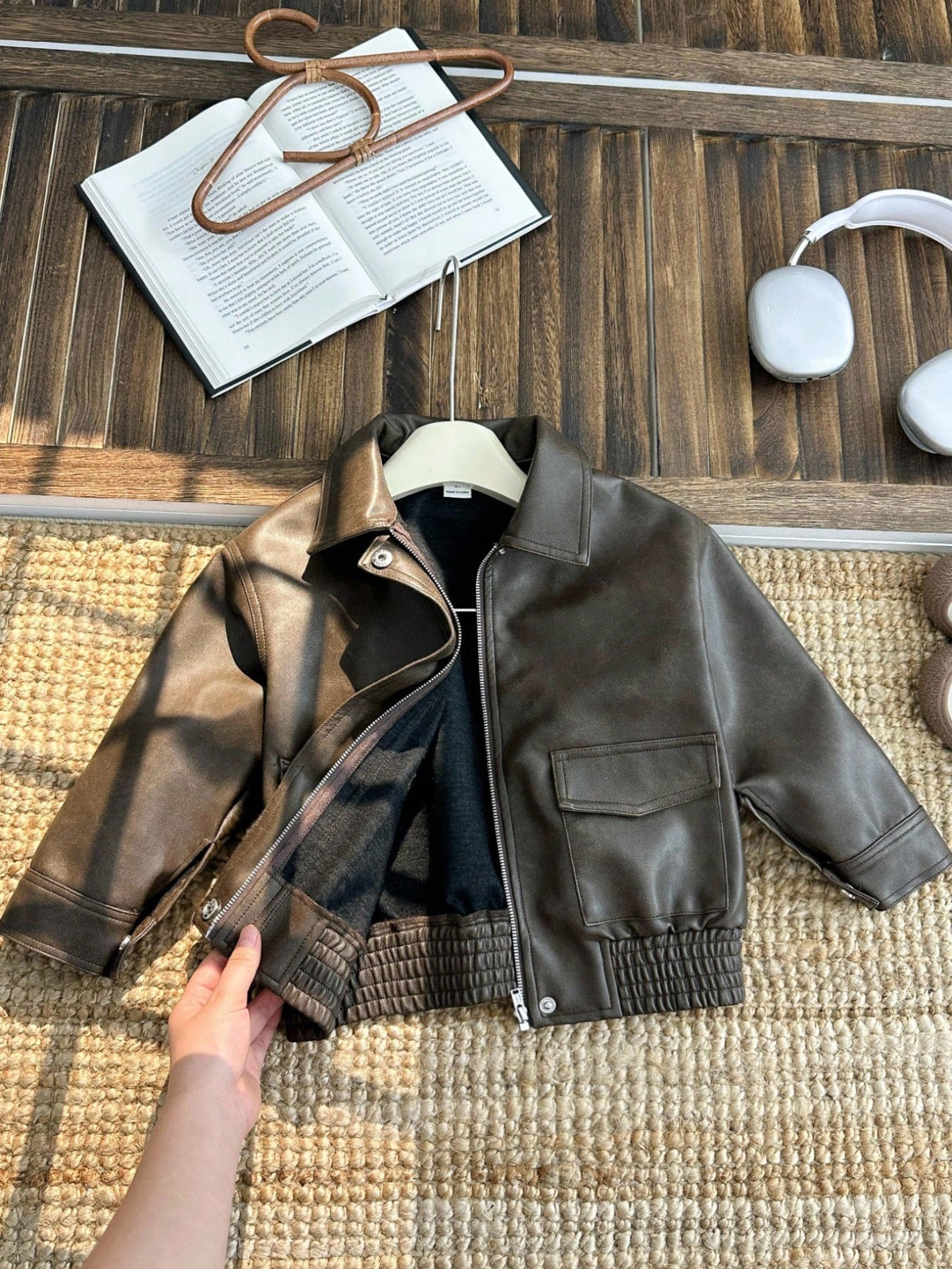 Kids/Young Boy Loose PU Collar Patch Pocket Jacket,Winter Career Day Back-To-School,Casual Everyday Versatile Comfortable Thick Woven Autumn Coat
