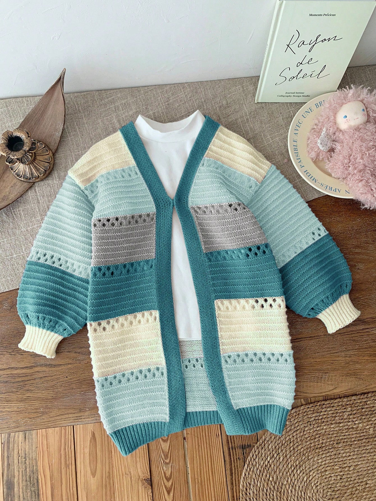 Kids Young Girl Autumn/Winter Casual Colorblock Blue Cardigan Back-To-School