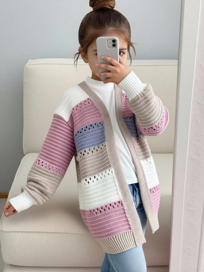 Kids Young Girl Autumn/Winter Casual Colorblock Blue Cardigan Back-To-School