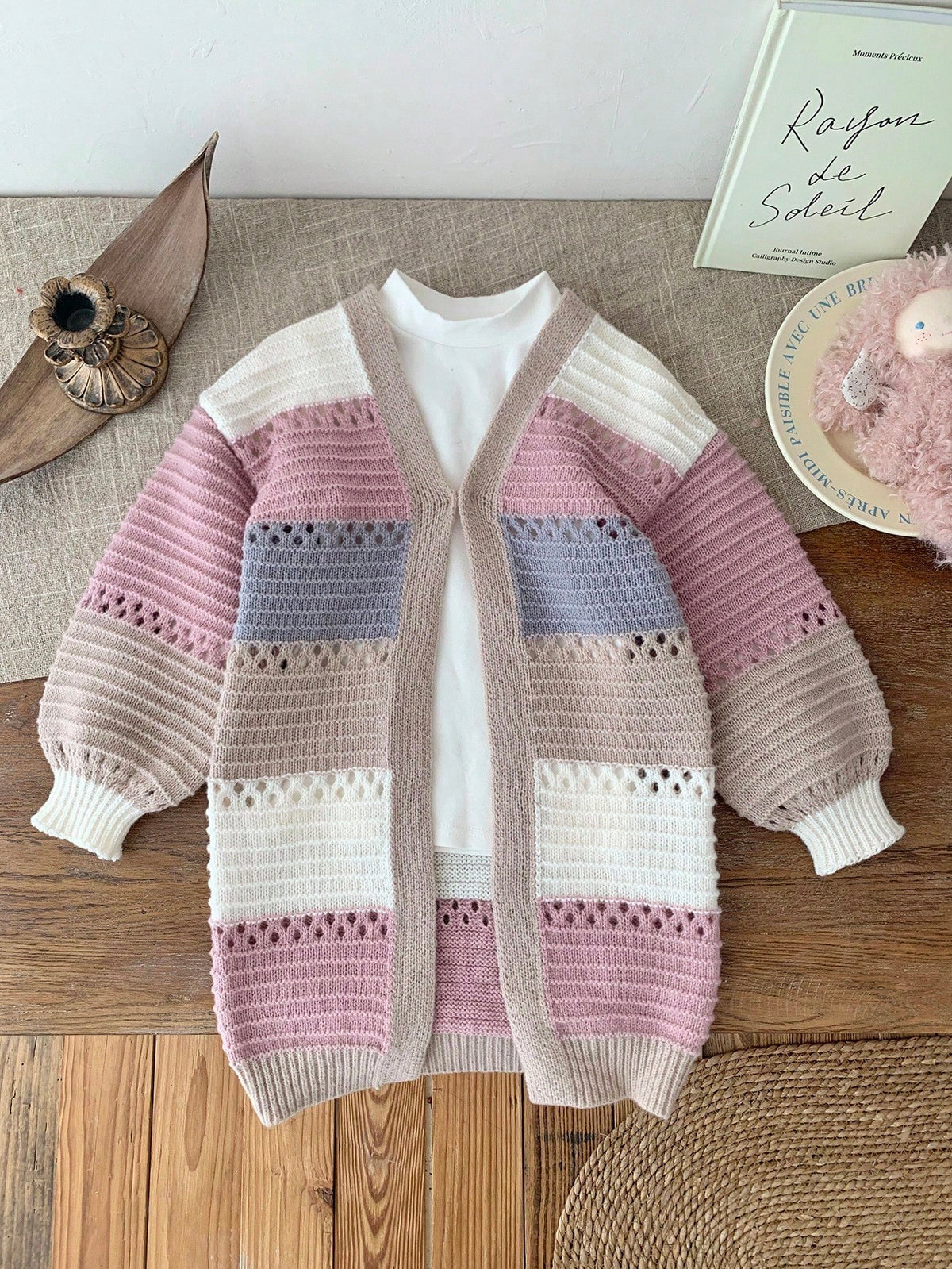 Kids Young Girl Autumn/Winter Casual Colorblock Blue Cardigan Back-To-School