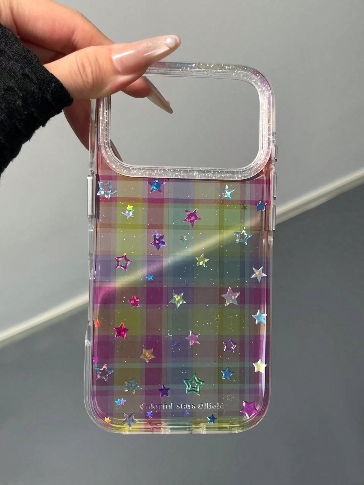 Korean Style Dopamine Colorful Plaid Gold Star Apple 17 Pro Max Phone Case, Double Layer 15 New 16 Pro Women 17 Pro Super Pretty 14 Shockproof Phone Cover