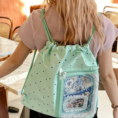 Korean Style Nylon Drawstring Backpack Lightweight Wave Point Light Soft Nylon Bag Sweet Harajuku Student Schoolbag Hiking