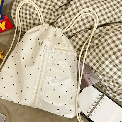 Korean Style Nylon Drawstring Backpack Lightweight Wave Point Light Soft Nylon Bag Sweet Harajuku Student Schoolbag Hiking