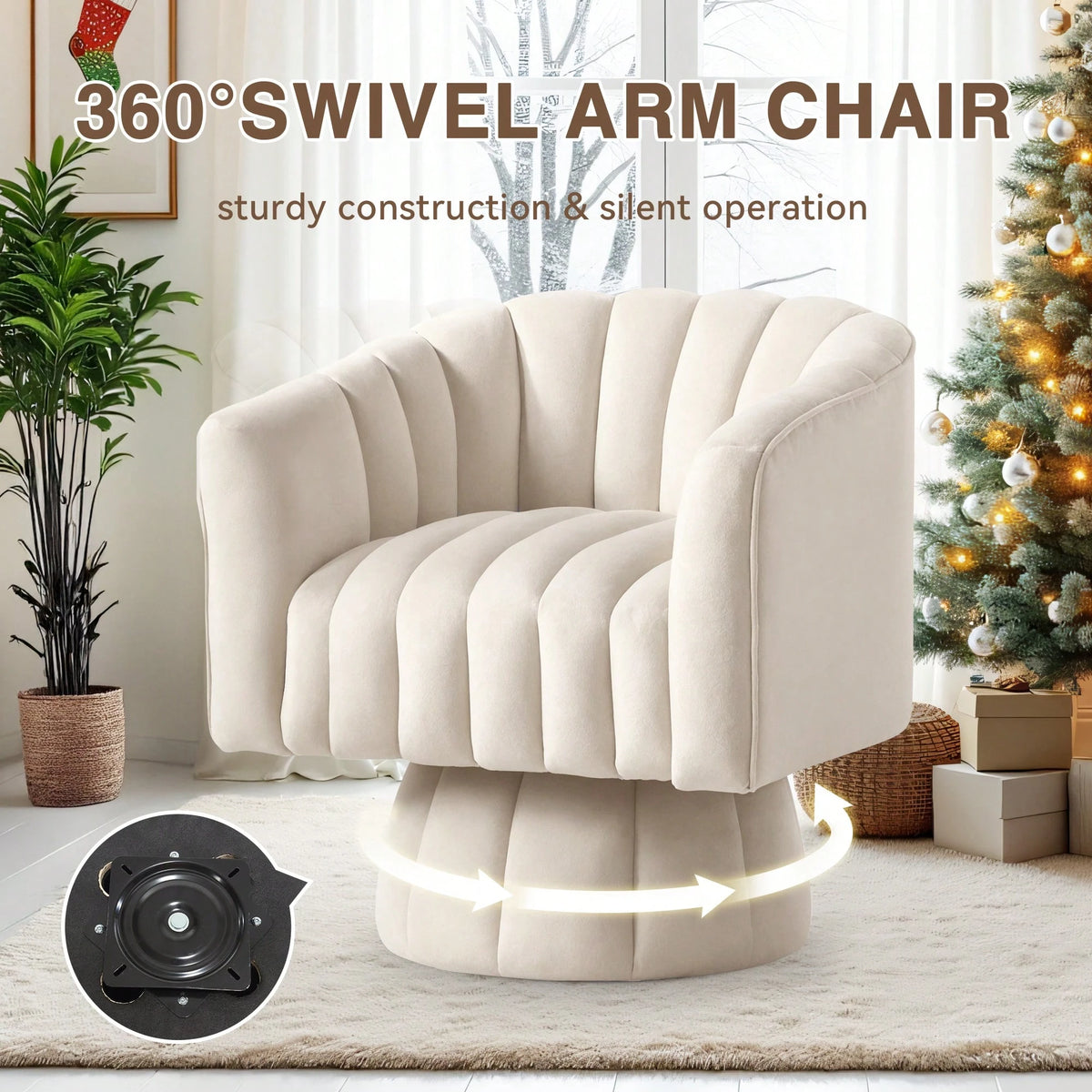 KORSER Swivel Accent Chair,360°Swivel Barrel Chair, Modern Swivel Chair With Velvet Fabric, Mid-Century Swivel Chair With Wide Upholstered, Round Swivel Armchair For Living Room, Lounge, Bedroom