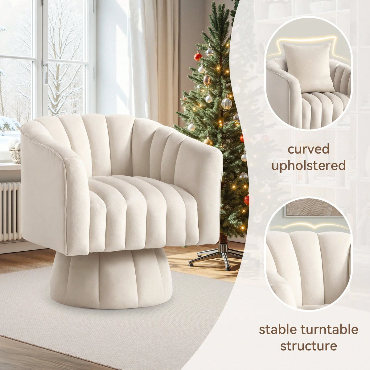 KORSER Swivel Accent Chair,360°Swivel Barrel Chair, Modern Swivel Chair With Velvet Fabric, Mid-Century Swivel Chair With Wide Upholstered, Round Swivel Armchair For Living Room, Lounge, Bedroom