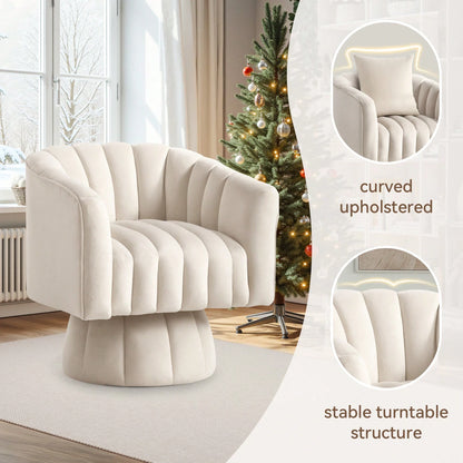 KORSER Swivel Accent Chair,360°Swivel Barrel Chair, Modern Swivel Chair With Velvet Fabric, Mid-Century Swivel Chair With Wide Upholstered, Round Swivel Armchair For Living Room, Lounge, Bedroom