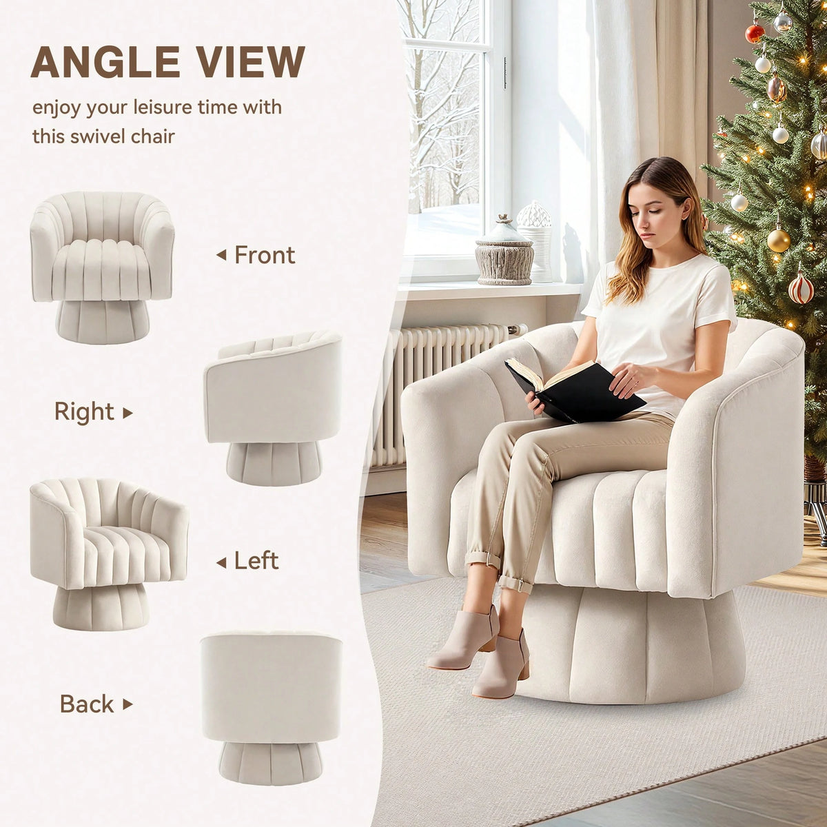 KORSER Swivel Accent Chair,360°Swivel Barrel Chair, Modern Swivel Chair With Velvet Fabric, Mid-Century Swivel Chair With Wide Upholstered, Round Swivel Armchair For Living Room, Lounge, Bedroom