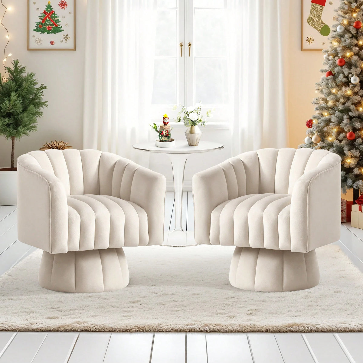 KORSER Swivel Accent Chair,360°Swivel Barrel Chair, Modern Swivel Chair With Velvet Fabric, Mid-Century Swivel Chair With Wide Upholstered, Round Swivel Armchair For Living Room, Lounge, Bedroom