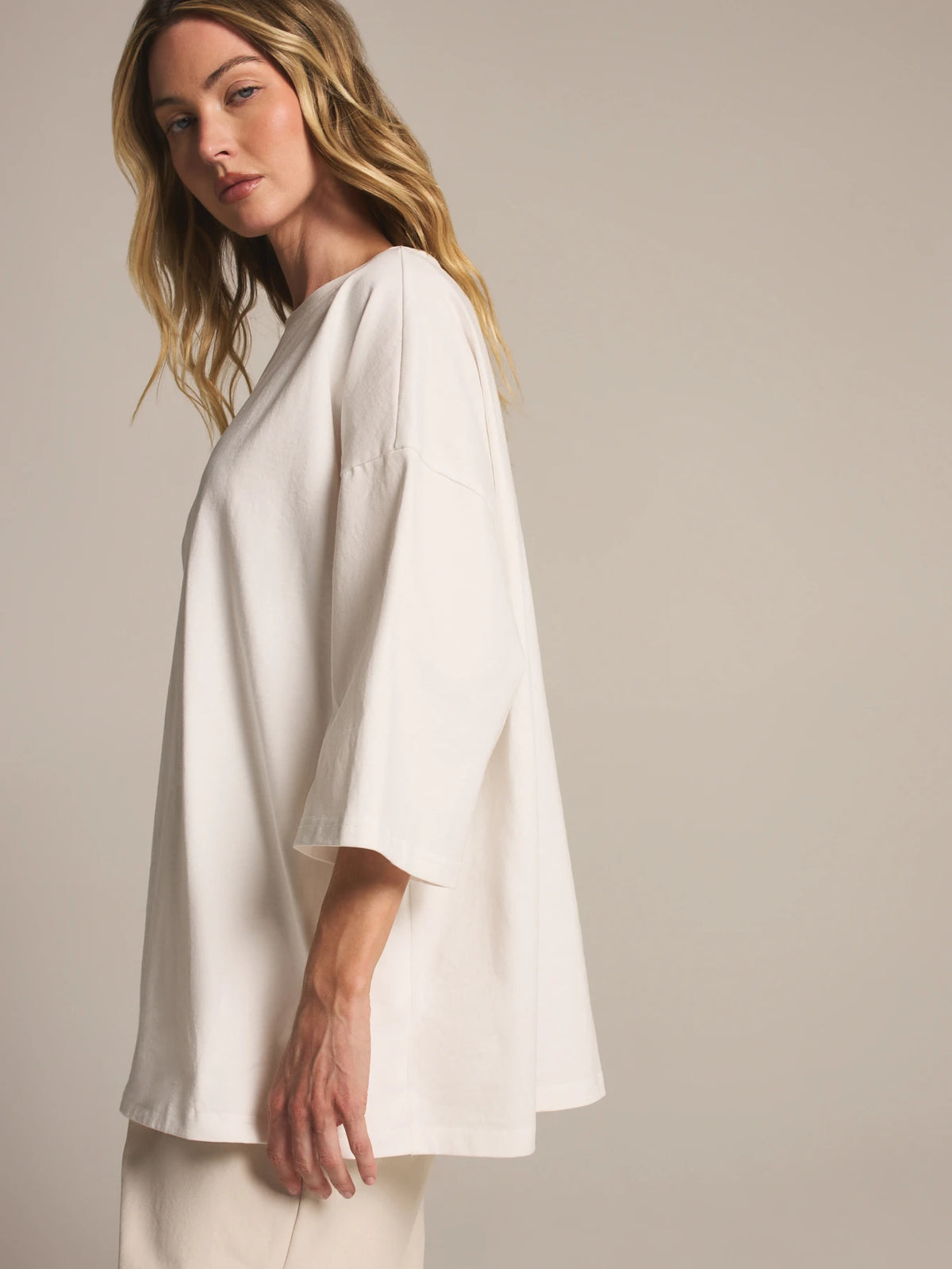 KSTM Oversized Drop Shoulder T-Shirt With Wide Sleeves And Round Neck For Effortless Casual Style