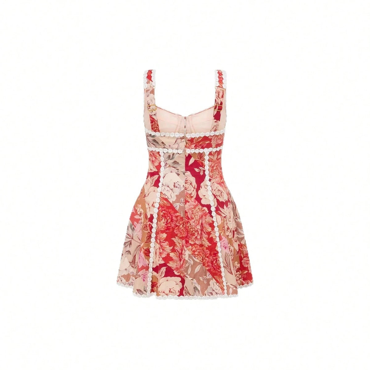 KZKZWK Women's Floral Print Corset Mini Dress, Sweetheart Neck With Lace Trim For Beach & Vacation