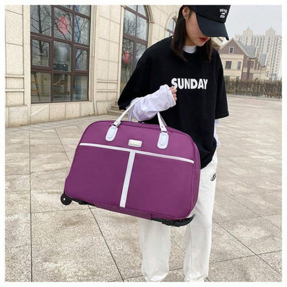 Ladies' Large Capacity Travel Luggage, Portable And Lightweight Wheeled Luggage, Korean Style Short Distance Folding Checked Box