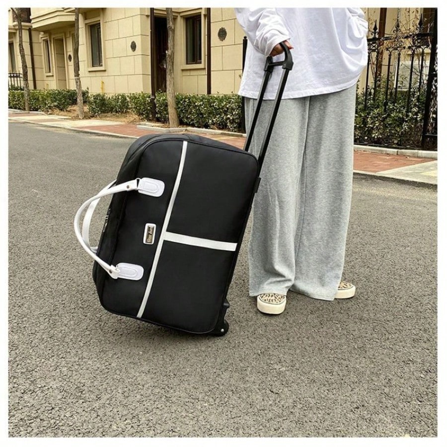 Ladies' Large Capacity Travel Luggage, Portable And Lightweight Wheeled Luggage, Korean Style Short Distance Folding Checked Box