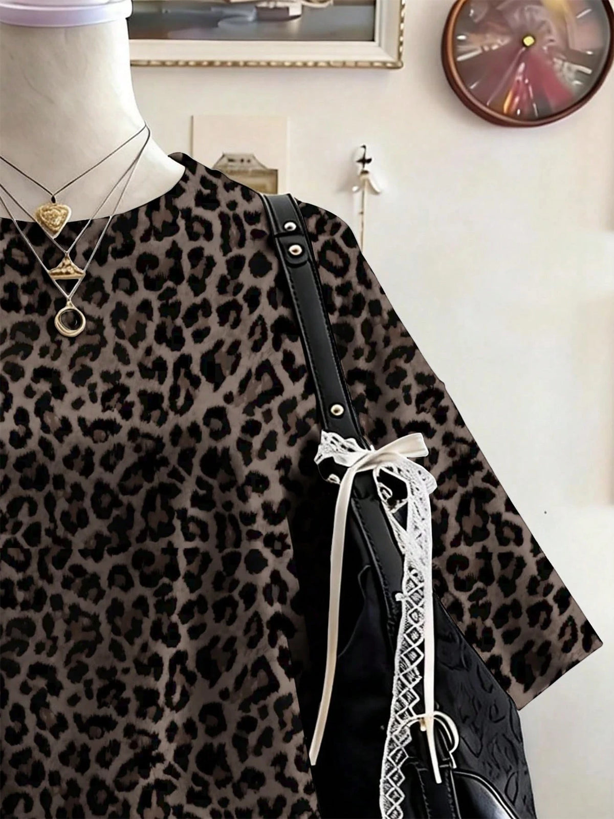 Lalippa Random Plaid Digital Print Casual Oversized Mid-Length Round Neck Drop Shoulder Women T-Shirt, Gift For Friends