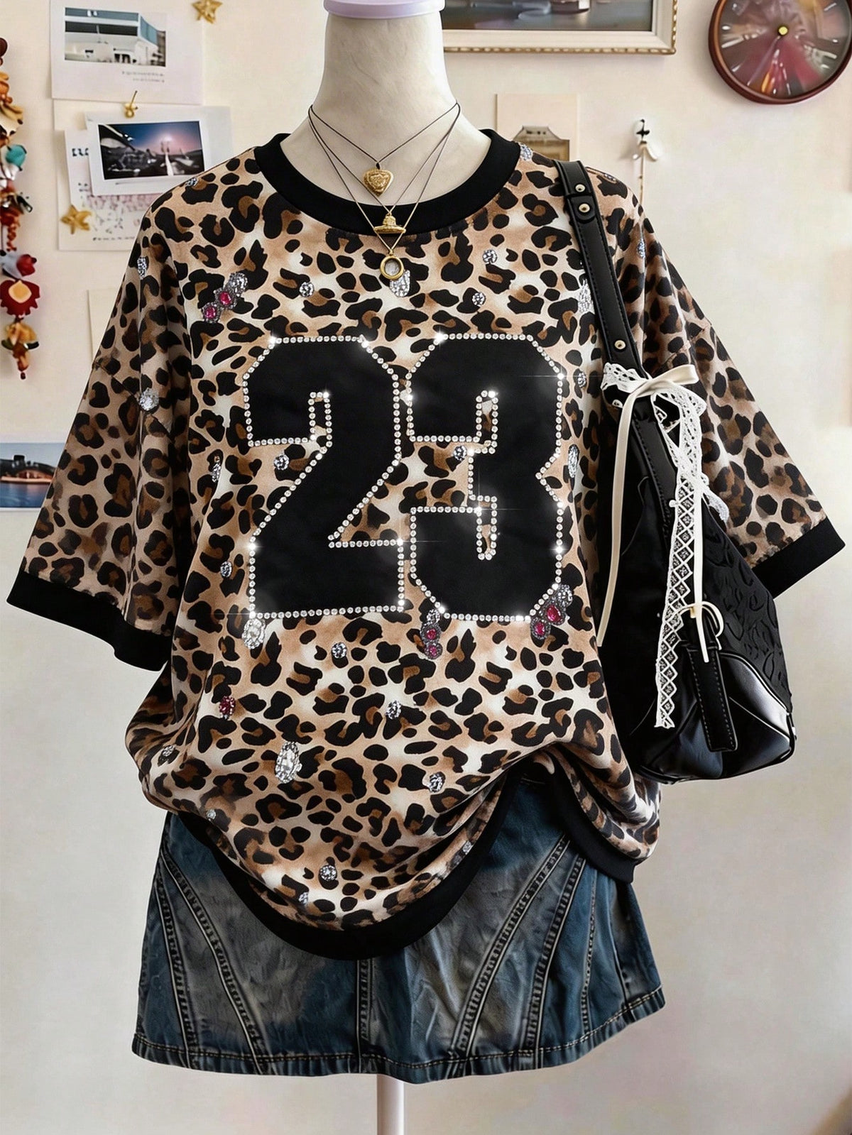 Lalippa Random Plaid Digital Print Casual Oversized Mid-Length Round Neck Drop Shoulder Women T-Shirt, Gift For Friends