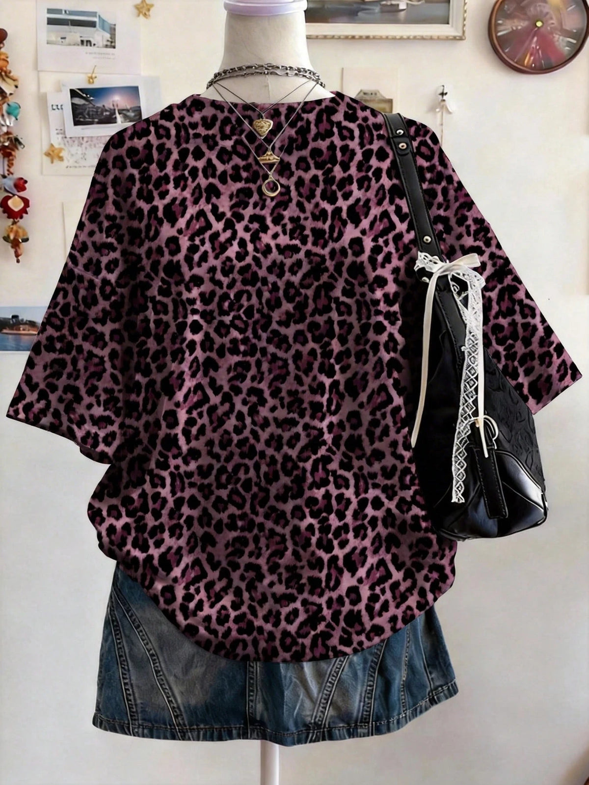 Lalippa Random Plaid Digital Print Casual Oversized Mid-Length Round Neck Drop Shoulder Women T-Shirt, Gift For Friends