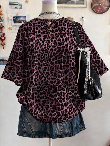 Lalippa Random Plaid Digital Print Casual Oversized Mid-Length Round Neck Drop Shoulder Women T-Shirt, Gift For Friends