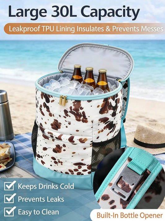 Large Capacity Picnic Cooler Backpack, 30L Leak Resistant Insulated Soft Cooler With Easy Clean Lining, Bottle Opener And Front Pocket