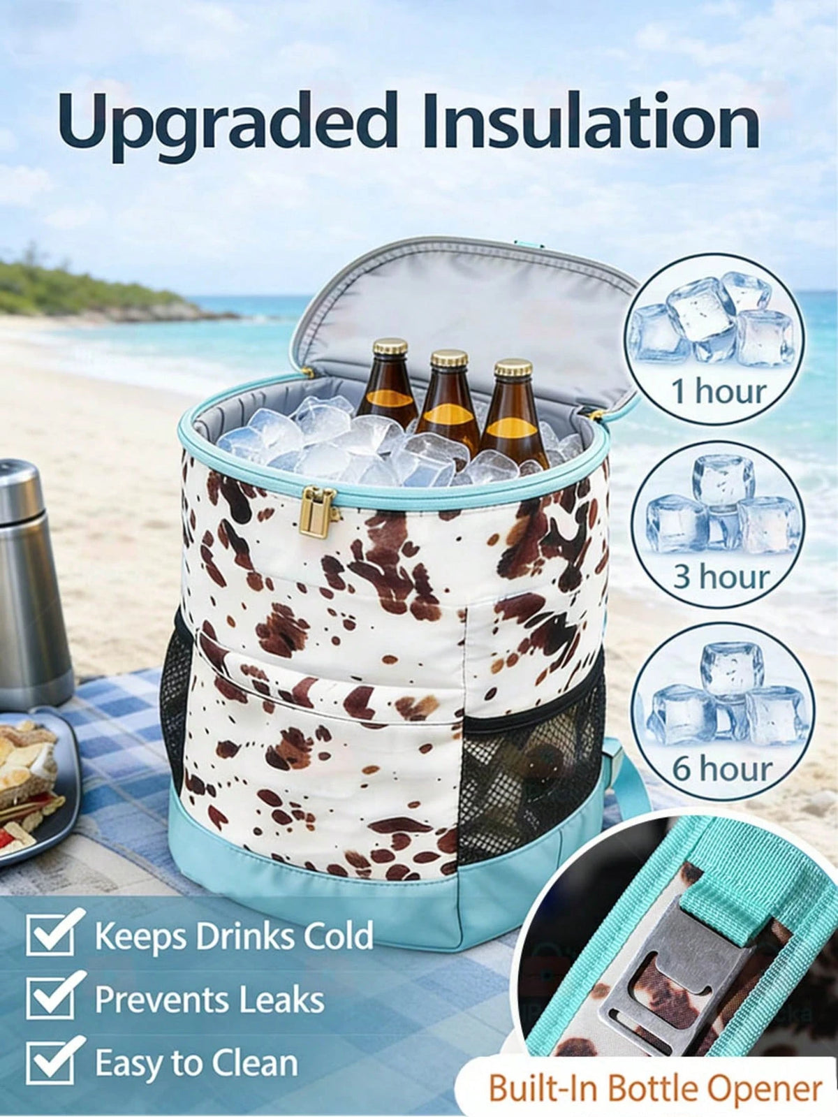 Large Capacity Picnic Cooler Backpack, 30L Leak Resistant Insulated Soft Cooler With Easy Clean Lining, Bottle Opener And Front Pocket