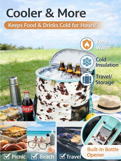 Large Capacity Picnic Cooler Backpack, 30L Leak Resistant Insulated Soft Cooler With Easy Clean Lining, Bottle Opener And Front Pocket