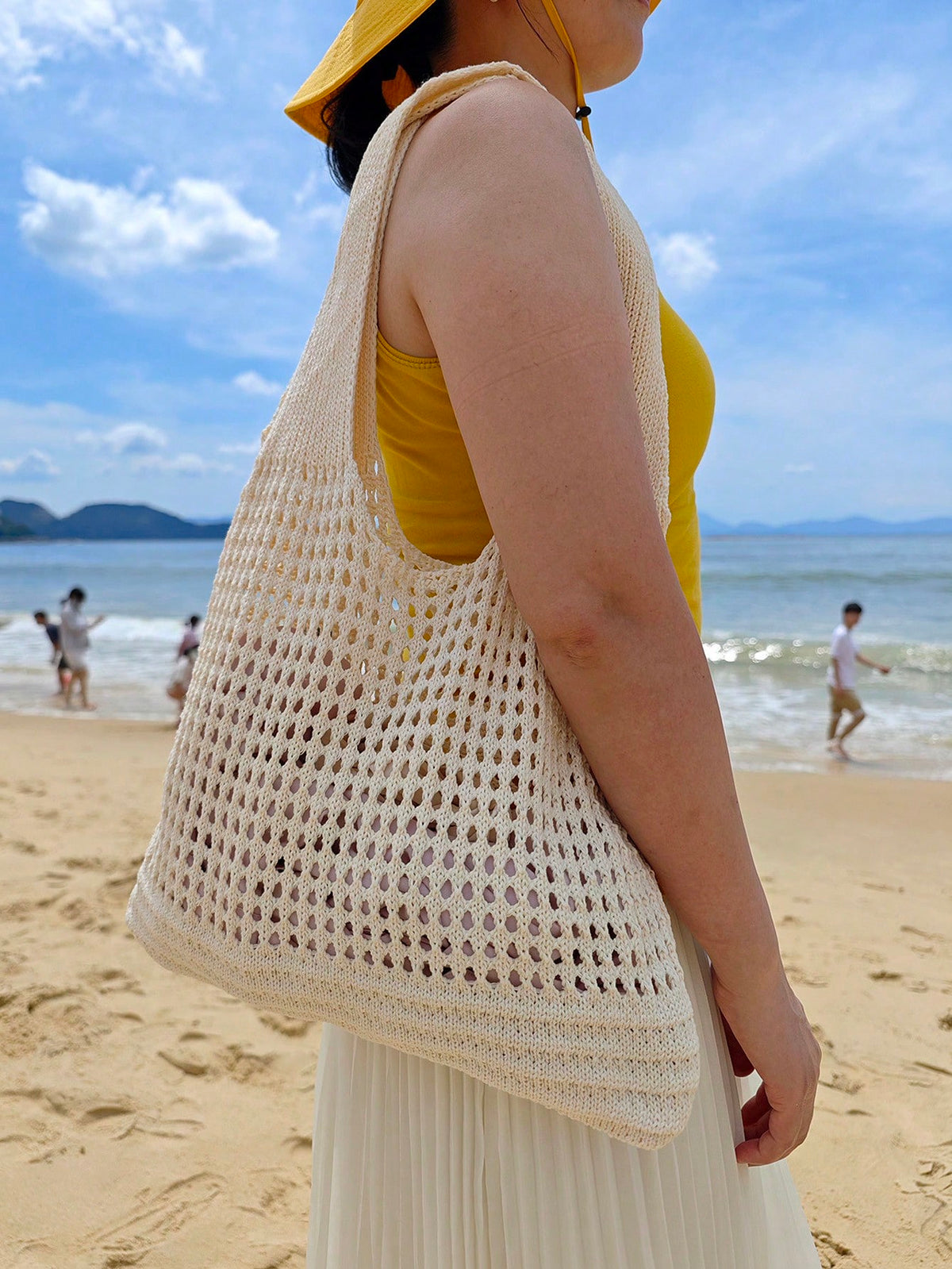Large Capacity Student Summer Tote Bag, Women's Sand-Resistant Knitted Shoulder Bag, Vintage Hollow Floral Decor Supermarket Shopping Handbag, Back To School Crochet Woven Bag, Large Women's Handbag
