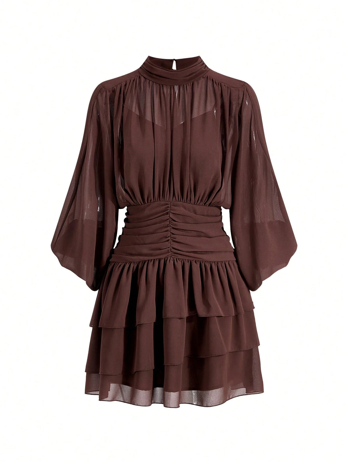 Lavishia Batwing Sleeve Ruffle Hem Romantic Elegant Dress, Suitable For Dates Dinner Bar Party, Autumn Outfit For Women All Shades Of Brown