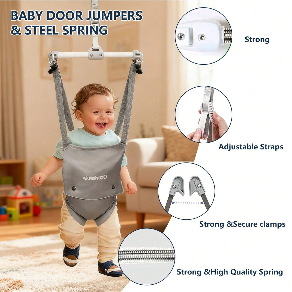 Lcchabls Baby Doorway Jumper For 6-36 Months,Portable Baby Jumper & Bouncer,Balance & Coordination Trainer,Secure Clamp,Steel Spring,Adjustable Strap,Soft Seat