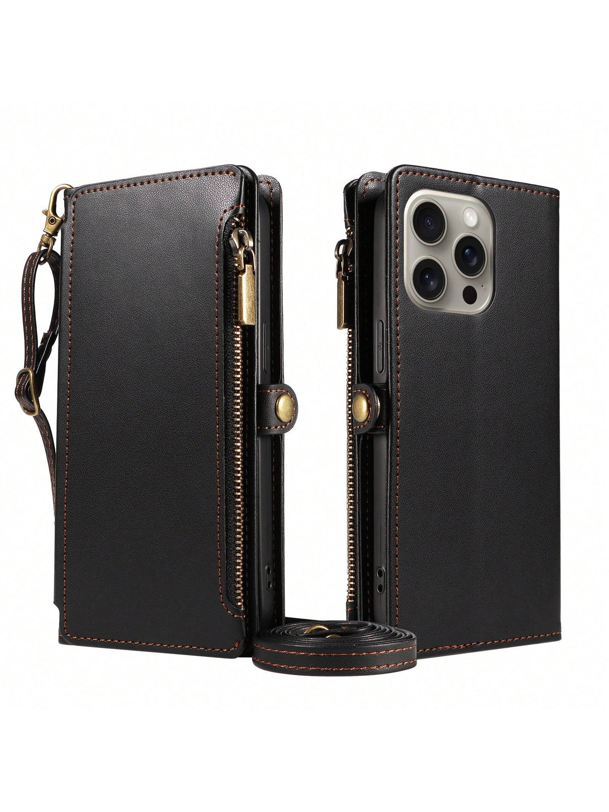 Leather Wallet Card Holder 1pc Multifunctional Crossbody Strap Flip Phone Case With Card Slots Compatible With Apple 17 Pro Max & Series Fashion Protective Cover For Shopping Travel Birthday Gift Prof