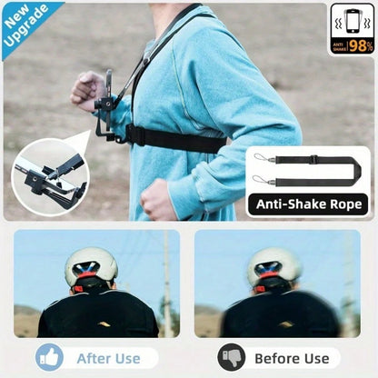 LEATVOOK Adjustable Chest Mount Phone Holder Harness- Compatible With IPhone, GoPro, Insta360, Action Cameras- Black Padded Design For Biking, Kayaking, Fishing, Skateboarding POV/VLOG Recording, Ad