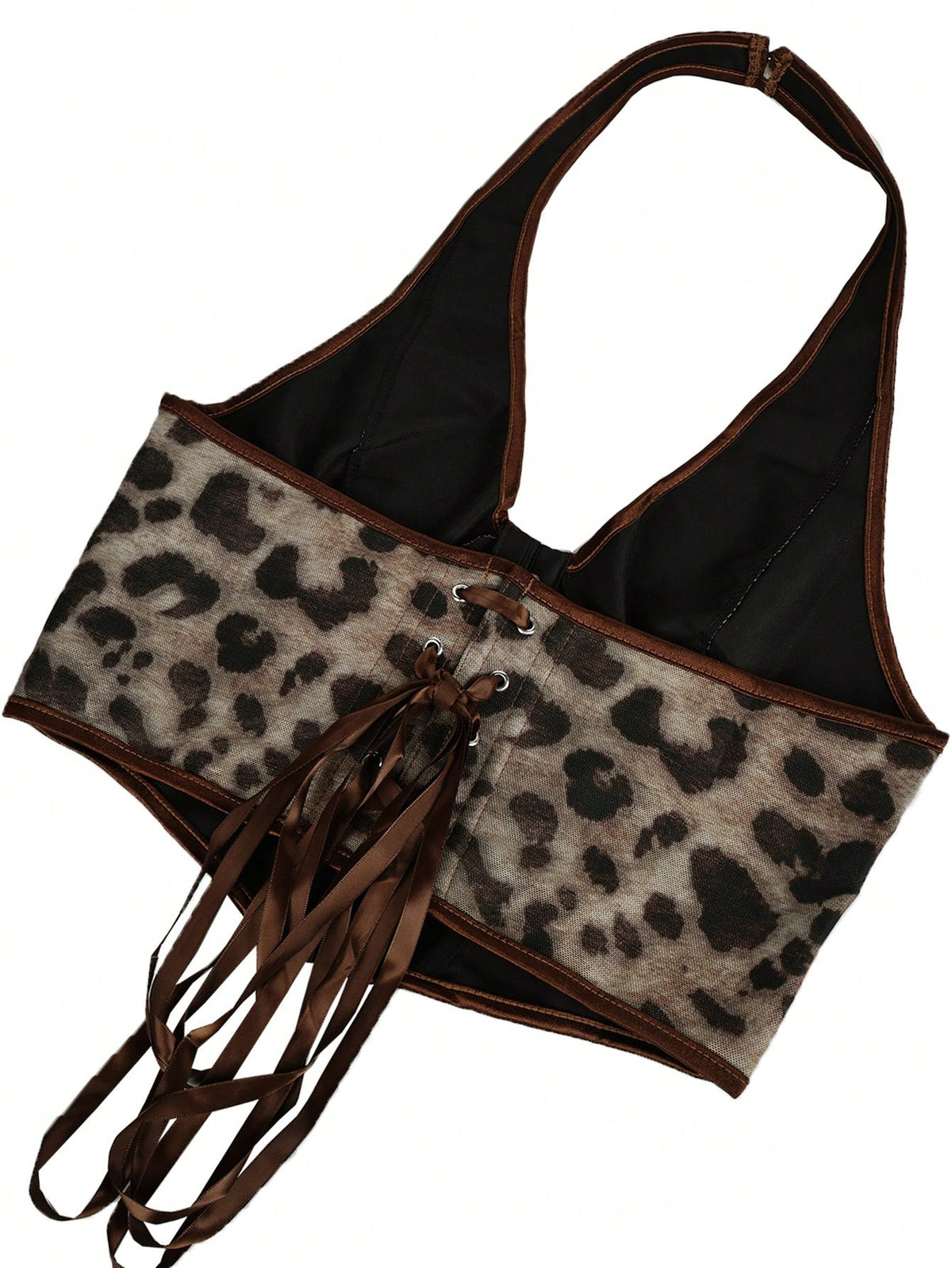 Leopard Print Sexy V-Neck Top For Women, Front Tie Hollow-Out Design, Back Tie, Party/Festival Casual Summer