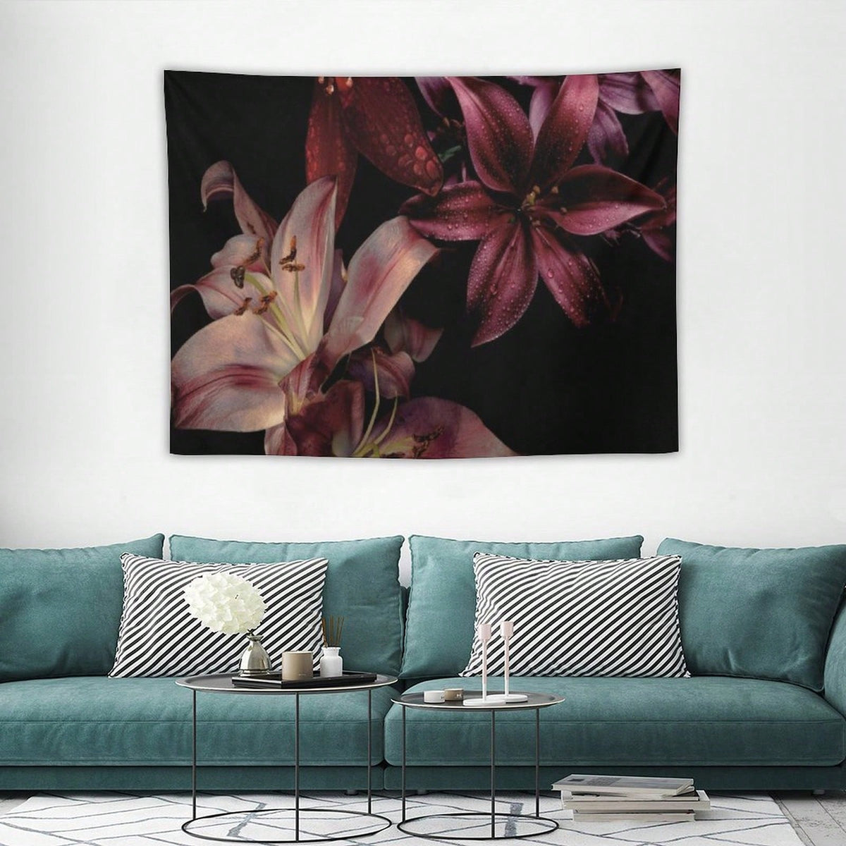 Lily Flower Tapestry As Wall Art Tropical Blossom Leaves Tapestry Aesthetic Landscape Tapestry Wall Hanging For Bedroom & Living Room