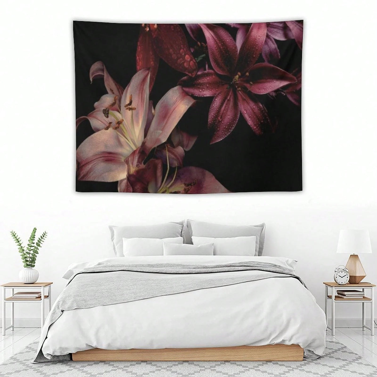 Lily Flower Tapestry As Wall Art Tropical Blossom Leaves Tapestry Aesthetic Landscape Tapestry Wall Hanging For Bedroom & Living Room